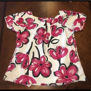 Koi Pink Flower Print Demi Scrub Top